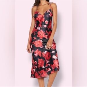 Victoria's Secret Luxe Satin Slip Dress. Red/Black Floral. Size S